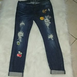 Machine Pour Neuf Mode Ripped Crop Jeans